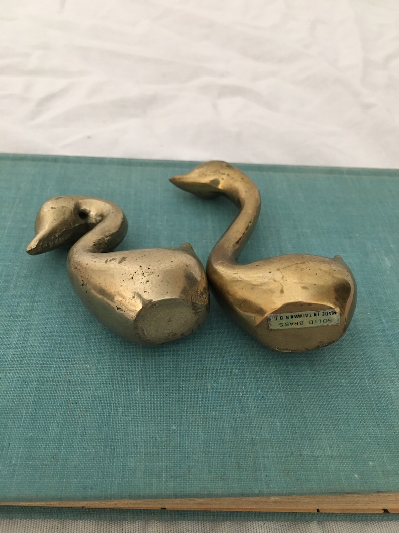 Vintage Brass Mini Swans with Curved Necks Set of Two