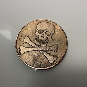 Handmade Copper Pirate Coin Skull and Crossbones