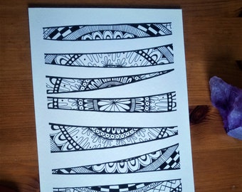 Original mandala ink drawing black and white sketch