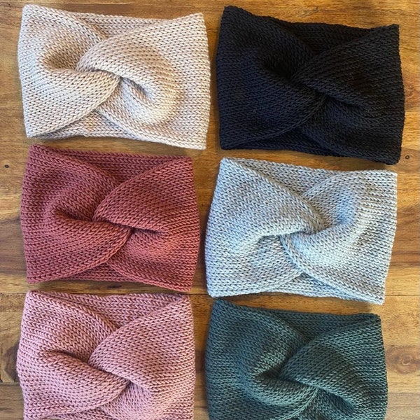 Breites Stirnband Twist, Gestrickt aus Merino Wolle in verschiedenen Farben - Handarbeit für Damen & Kinder, auch als Partnerlook