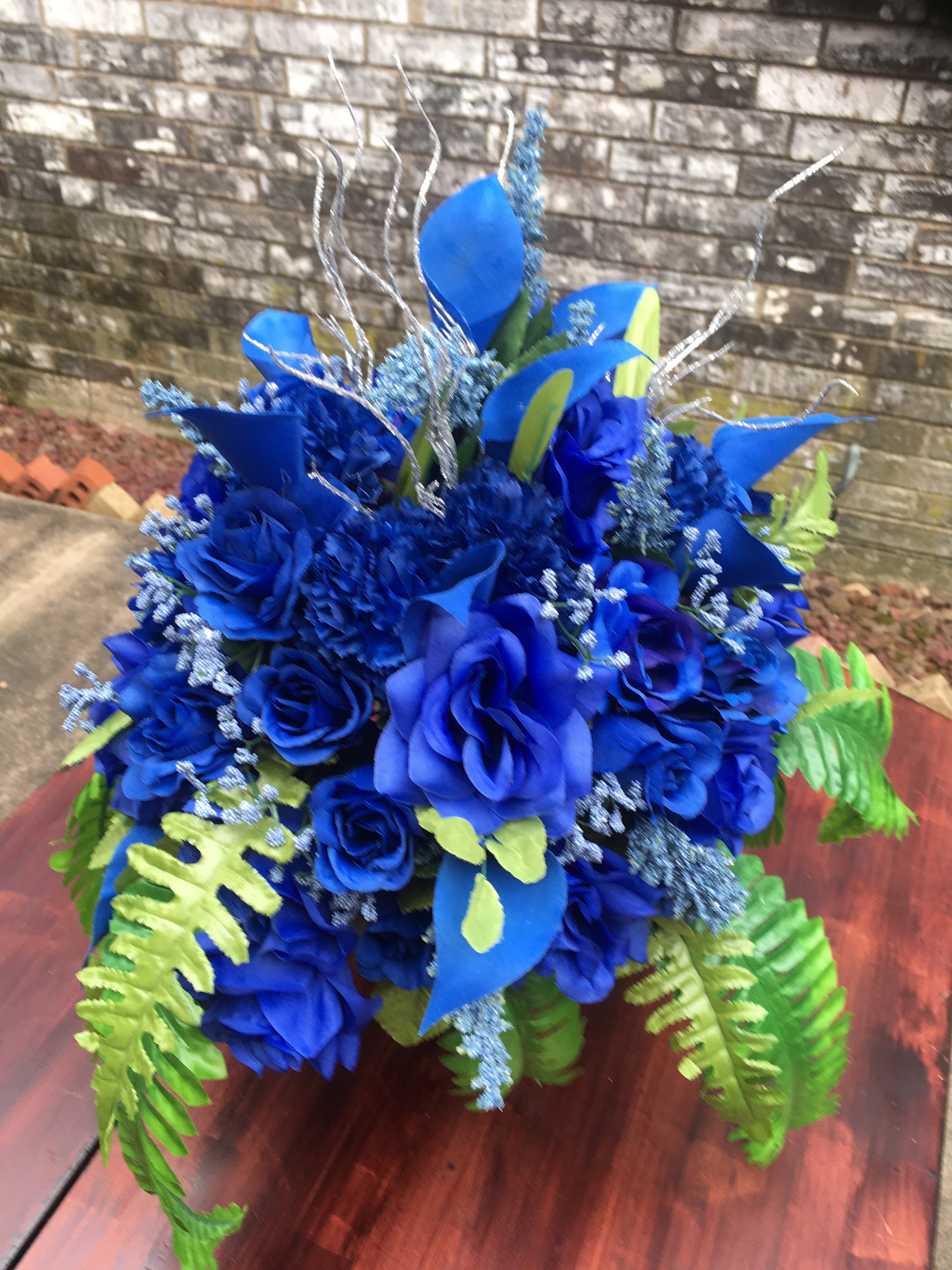 Beautiful Bold Blue Flower Arrangement Etsy