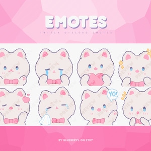 Cute White Cat Themed Emotes - Twitch Subscriber Badges/Discord Emotes