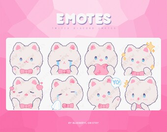 Cute White Cat Themed Emotes - Twitch Subscriber Badges/Discord Emotes