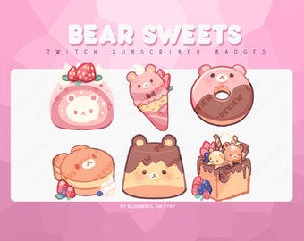 Cute Bear Themed Sweets - Twitch Subscriber Badges/Discord emotes