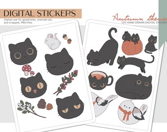 Autumn/Fall | Cat-themed | Digital Planner Stickers | Goodnotes | pre-cropped