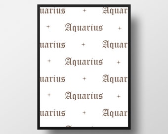 Aquarius Wall Print, Zodiac Wall Print, Printable Download, Astrology Print, Digital Wall Print, Aquarius Wall Art, Home Decor