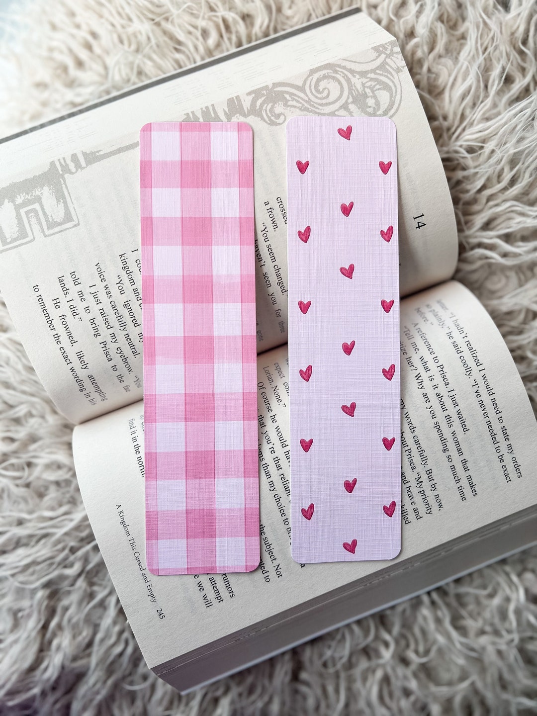 Pink Hearts & Gingham Bookmarks ~ Cute Bookmarks, Aesthetic Bookmarks ...