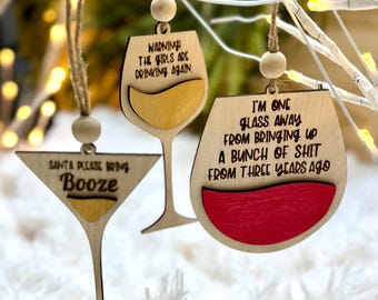 Funny Wine Christmas Ornament - Wine, Booze, Secret Santa, Girlfriends