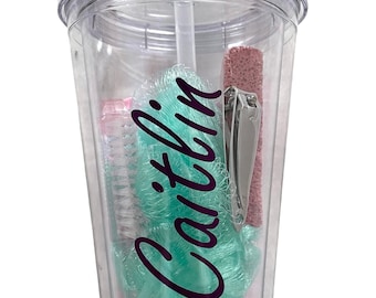 Personalized Tumbler with Pedicure Set: Teenage Girl Gift
