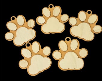 Paw print Blanks: wood sign, ornament,  DIY Party Favors (Set of 5)