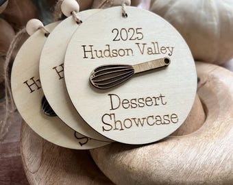 Custom Engraved Event Keepsake Ornament, Personalized Round Wooden Ornament, Favors & Gifts