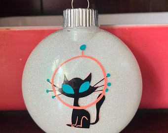 Cat UFO Ceramic Ornament - pink Danish modern vintage style cute