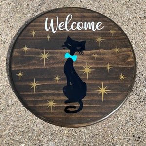 Mid Century Modern Cat Vintage Kitchen inspired Wooden Door Hanger