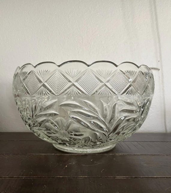 Vintage große Glas Bowle Schüssel mit Schöpflöffel