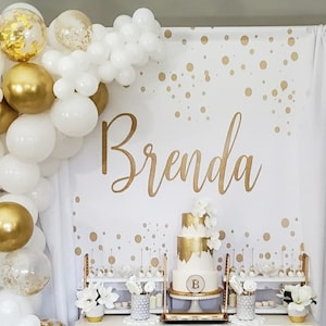 White and Gold Custom Birthday Banner