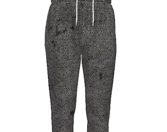Chainmail Print Cosplay Unisex Cuffed Leg Trousers Medieval Warrior Fantasy Role Costume, Chainmail Trouser Bottoms