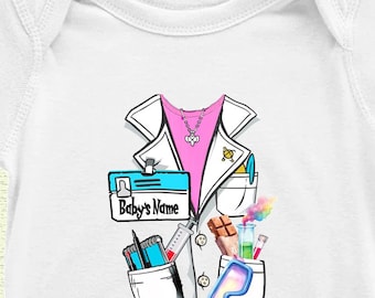Söt labbrock med anpassningsbar namnetikett för baby, vetenskapsman och kemist, kortärmad jumpsuit