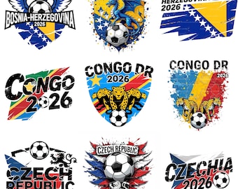 Imágenes prediseñadas PNG de los 6 equipos clasificados para la final de la Copa Mundial de Fútbol 2026, paquete de imágenes PNG de fútbol para descarga digital, paquete de 18 piezas para uso comercial