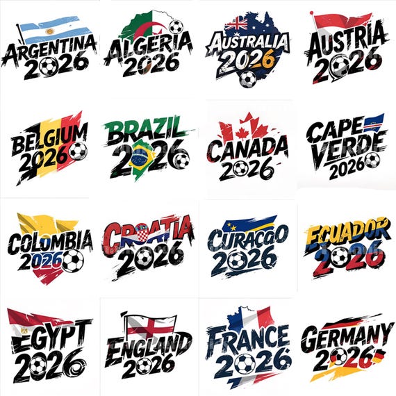 2026 World Cup National Teams Clipart PNG, Digital Art Download Football Soccer PNG Bundle For Print-on-demand, Commercial Use 42-Piece Pack