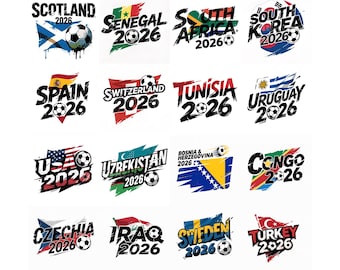 Imágenes prediseñadas PNG de las 48 selecciones nacionales del Mundial 2026, descarga de arte digital de fútbol, paquete de 48 imágenes PNG para uso comercial.
