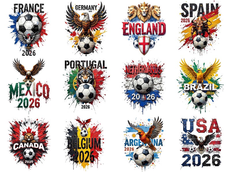 Copa Mundial 2026 Selecciones Nacionales Bombo 1 Estilo Pintura al Óleo PNG, Arte Digital Descarga Fútbol Soccer PNG Paquete, Uso Comercial Paquete de 12 Piezas imagen 1