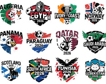 2026 World Cup National Teams Pot 3 Clipart PNG, Digital Art Download Football Soccer PNG Bundle, Commercial Use 12-Piece Pack