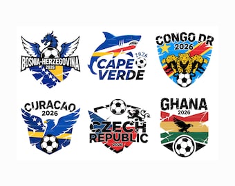 Imágenes prediseñadas PNG de selecciones nacionales para la Copa Mundial 2026 (Bote 4), descarga de arte digital de fútbol, paquete de 12 imágenes PNG para uso comercial.