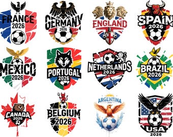 2026 World Cup National Teams Pot 1 Grungy Clipart PNG, Digital Art Download Football Soccer PNG Bundle, Commercial Use 12-Piece Pack