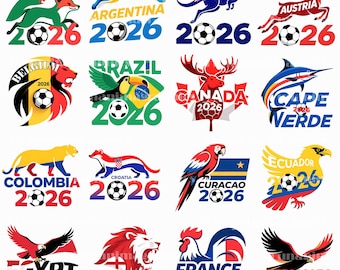 2026 World Cup National Team Logo Clipart PNG Bundle, Digital Download Football Soccer Theme For Print-on-demand, Commercial Use 42-Piece
