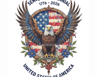 Semiquincentenario, 1776-2026, Celebración del 250 Aniversario de EE. UU. Águila Calva Americana Patriota Camiseta Unisex de Cuello Redondo de Peso Pesado