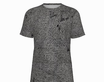 Camiseta de malla metálica, top de cosplay de malla metálica de caballero medieval, camiseta unisex con estampado integral de malla metálica simulada para juegos de rol de fantasía.