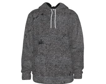 Sudadera con capucha estampada de cota de malla, top de cosplay de cota de malla de caballero medieval, sudadera con capucha estampada de cota de malla para juegos de rol de fantasía.