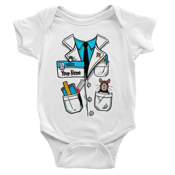 Customisable Name Tag Scientist Lab Coat Classic Baby Short Sleeve