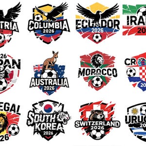 2026 World Cup National Teams Pot 2 Clipart PNG, Digital Art Download Football Soccer PNG Bundle, Commercial Use 12-Piece Pack