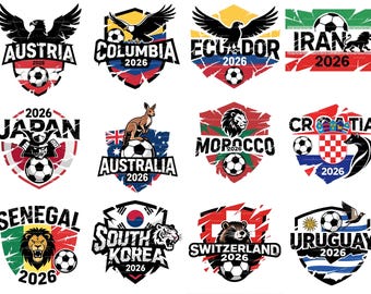 2026 World Cup National Mannschaften Topf 2 Clipart PNG, Digitale Kunst Download Fußball Fußball PNG Bundle, kommerzielle Nutzung 12-teilige Packung