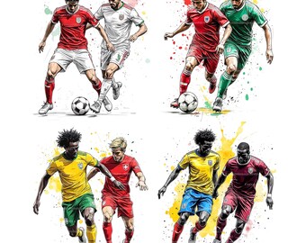 Paquete de imágenes prediseñadas PNG de la Copa Mundial de Fútbol, ilustraciones en acuarela para sublimación, agendas, diarios y álbumes de recortes.