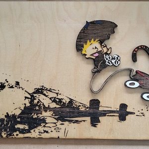 Calvin and Hobbes Laser Engraved, Hand Painted, Comic Scene