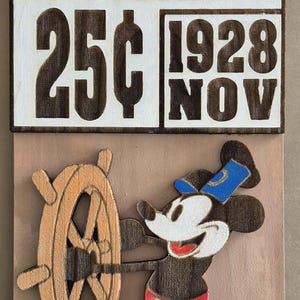 Steamboat Willie inciso al laser, dipinto a mano