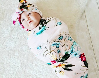 Gauze XL baby blanket in bright coral orange with white bird print...XL...infant swaddler