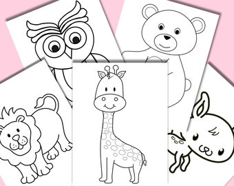 Jungle animal coloring pages set of 5, Kids coloring pages, Printable animal coloring book, Jungle theme Coloring sheet files for kids