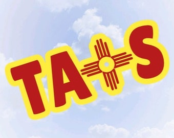 Taos Sticker, New Mexico Zia, I Love Taos Sticker, State Sticker Collecting, Pen Pal Sticker, Taos Art, Taos Gift, Liquor Bottle Label, Taos