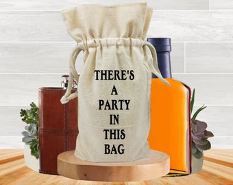 Funny Whiskey Gift Bag For Pint Size Bottles Or Flask, Reusable Cotton Drawstring Single Bottle Totes, Adult Drinking Humor Gag Party Favors