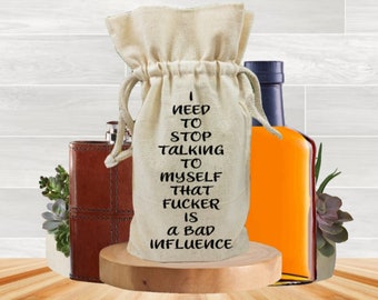Funny Whiskey Gift Bag For Pint Size Bottles Or Flask, Reusable Cotton Drawstring Single Bottle Tote, Adult Drinking Humor Party Favor,