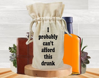 Funny Whiskey Gift Bag For Pint Size Bottles Or Flask, Reusable Cotton Drawstring Single Bottle Totes, Adult Drinking Humor Gag Party Favors