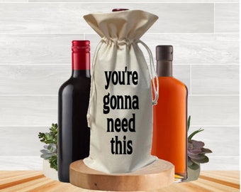 Funny 750ml Wine & Whiskey Bottle Bag, Best Friend Birthday Celebration Party Favors, Single Bottle Carrier Tote, Adult Sarcastic Gag Gifts