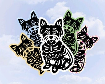 Sticker Scotty Dog Alebrije, Sticker Terrier écossais squelette, cadeau pour amoureux des chiens pour elle, cadeau propriétaire Scottie, confettis autocollant fête chien,