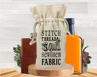 750ml Whiskey Bottle Gift Bag, Thread or Notions Reusable Cotton Tote, Adult Alcohol Party Favor, Best Friend Birthday Party Celebration