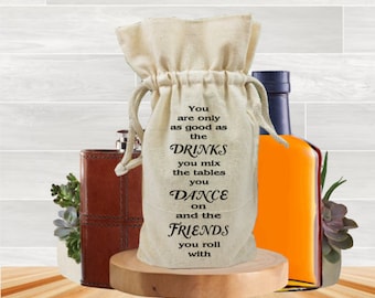 Whiskey Bag For Pint Size Bottles Or Flask, Best Friend Birthday Celebration Gift, Reusable Cotton FabricTote, Adult Alcohol Party Favors