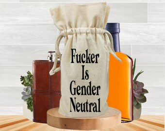 Gender Neutral Funny Whiskey Gift Bag For Pint Size Bottles Or Flask, Cotton Drawstring Single Bottle Tote, Adult Drinking Humor Party Favor