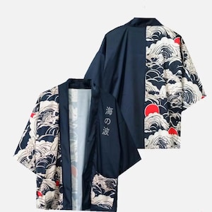 Chaqueta yukata kimono con estampado marino japonés, cárdigan, camisa unisex